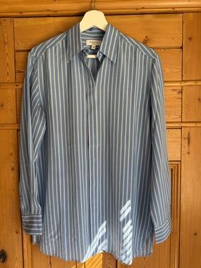 Babaton Blue Stripe Silk Dress Shirt